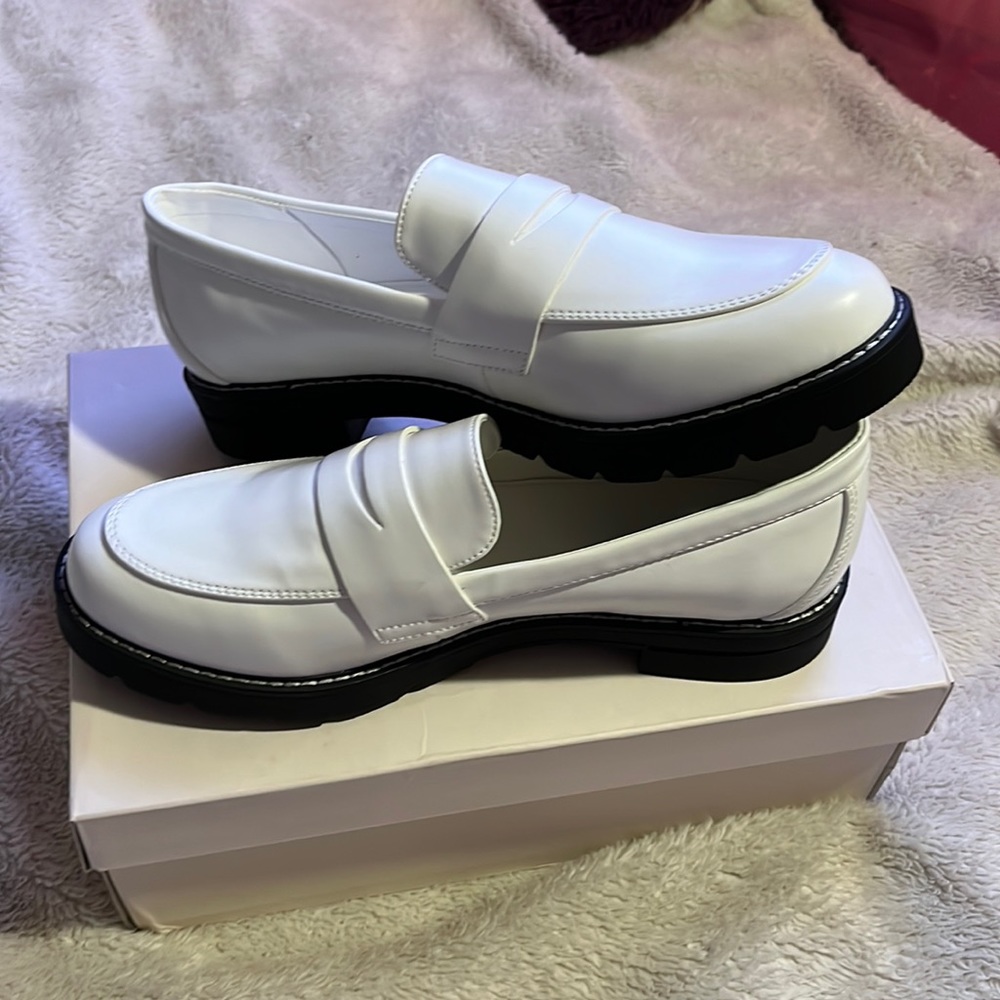 White JustFab penny loafers